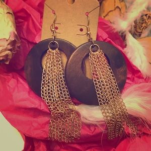 Dangle earrings with wooden accent